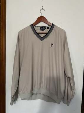 Vintage Ashworth Weather Systems Pullover Golf Windbreaker V-Neck Tan